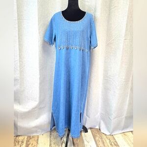 Vintage Erika & CO Women's Denim Cotton 90's Maxi Short Sleeve Dress Size Large